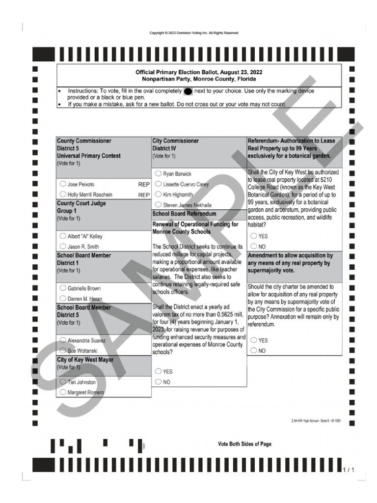 Key West District 4 Nonpartisan Sample Ballot Primary 2022 PDF