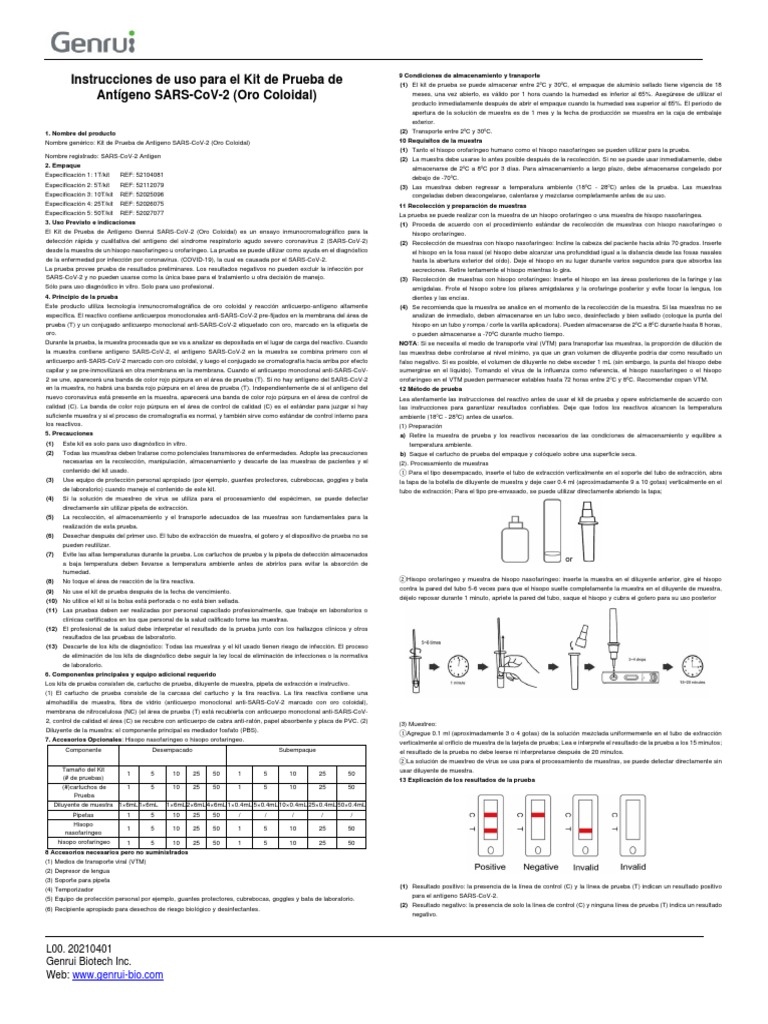 Manual Genrui SARS CoV 2 Antigen Test Kit PDF Reacción en cadena de