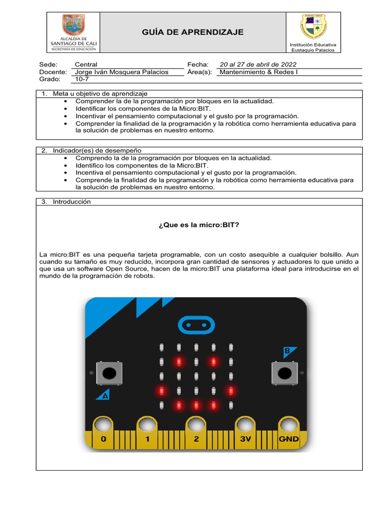 Guía 4 Periodo I Conociendo La Microbit - Panel Led | PDF | Programa de ...