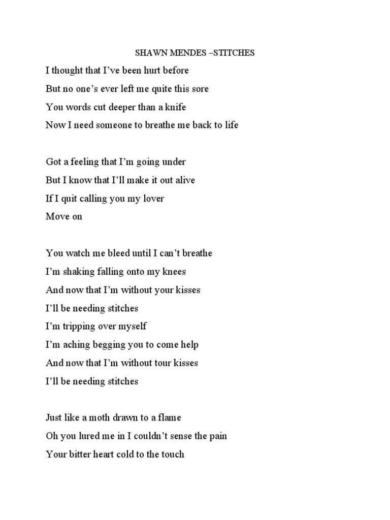 Lirik Lagu Shawn Mendes Stitches PDF