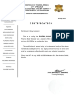 Certification: Barangay 805, Zone 87, District V