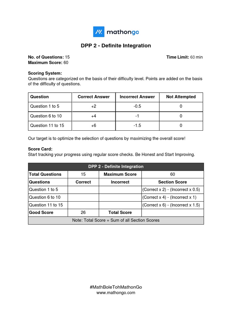 Question DPP 2 Definite Integration Mathongo Jee Main 2022 Crash | PDF ...