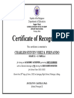 Certificate of Recognition: Charles Steven Vhez S. Fernando