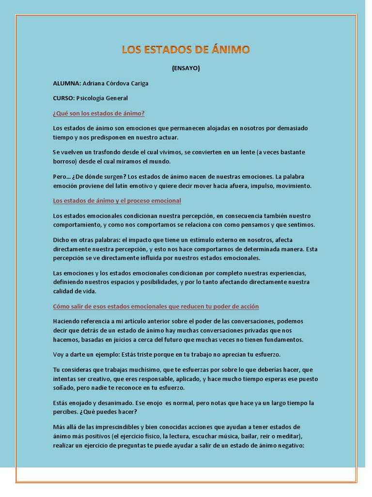 Estados de Ánimo y Emociones en Psicología | PDF | Las emociones ...