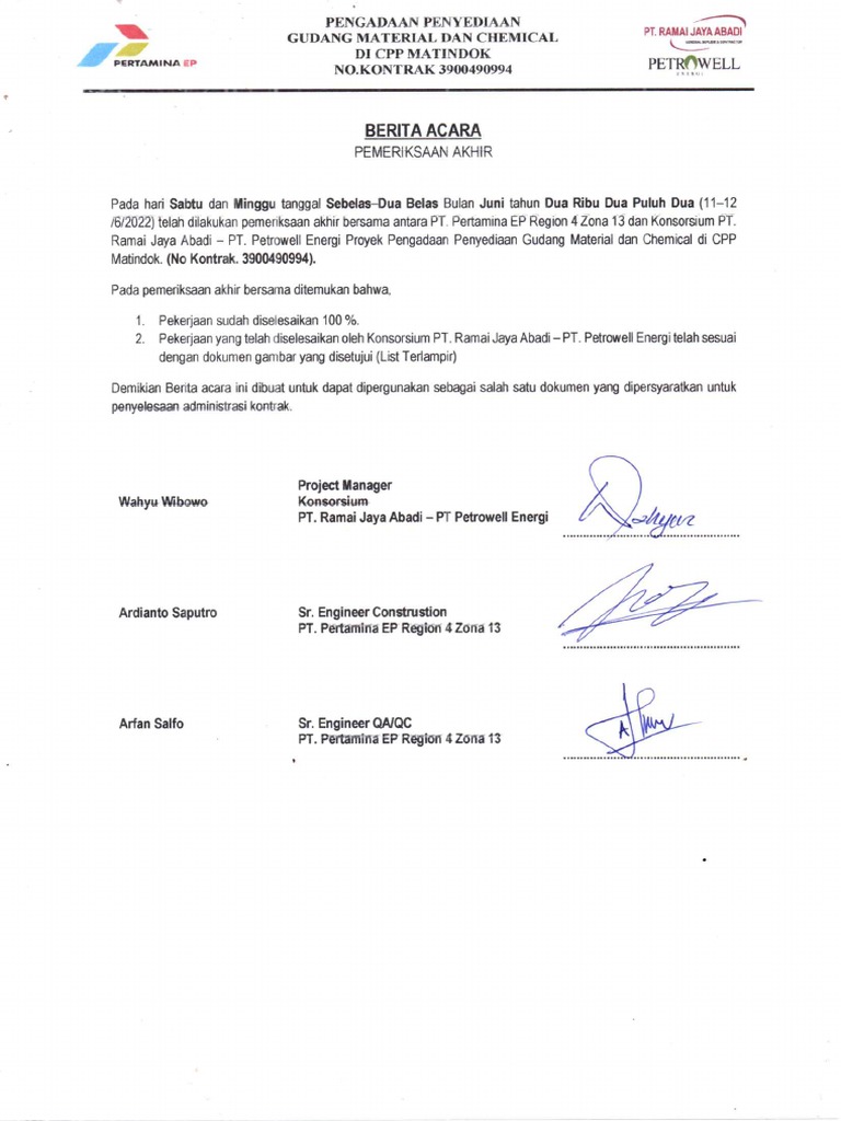 Berita Acara Pemeriksaan Akhir (Sign) | PDF