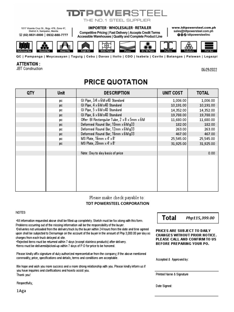 JBT Construction 6292022 Download Free PDF Business Market