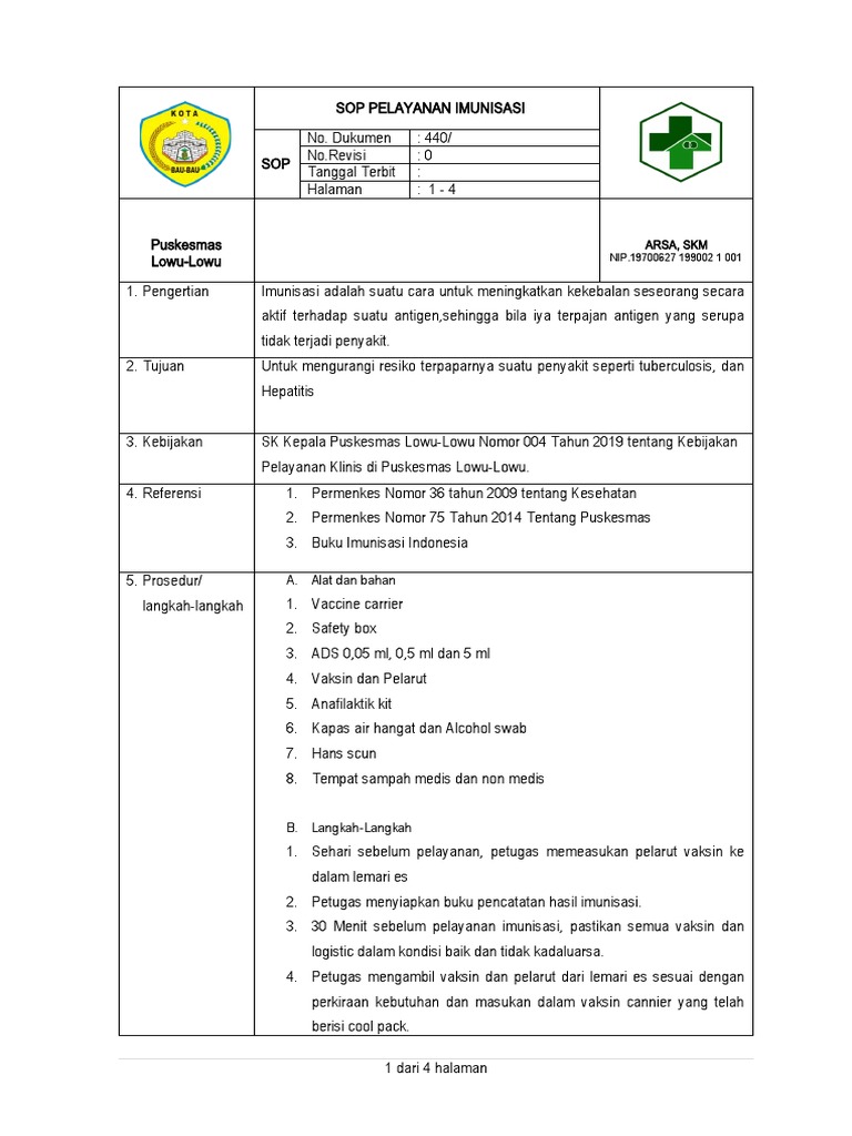 SOP Imunisasi Puskesmas Lowu-Lowu | PDF