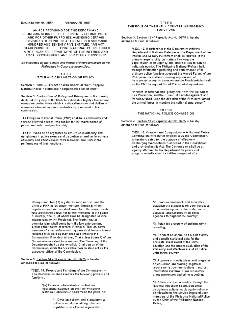 RA 8551 PDF Police Retirement