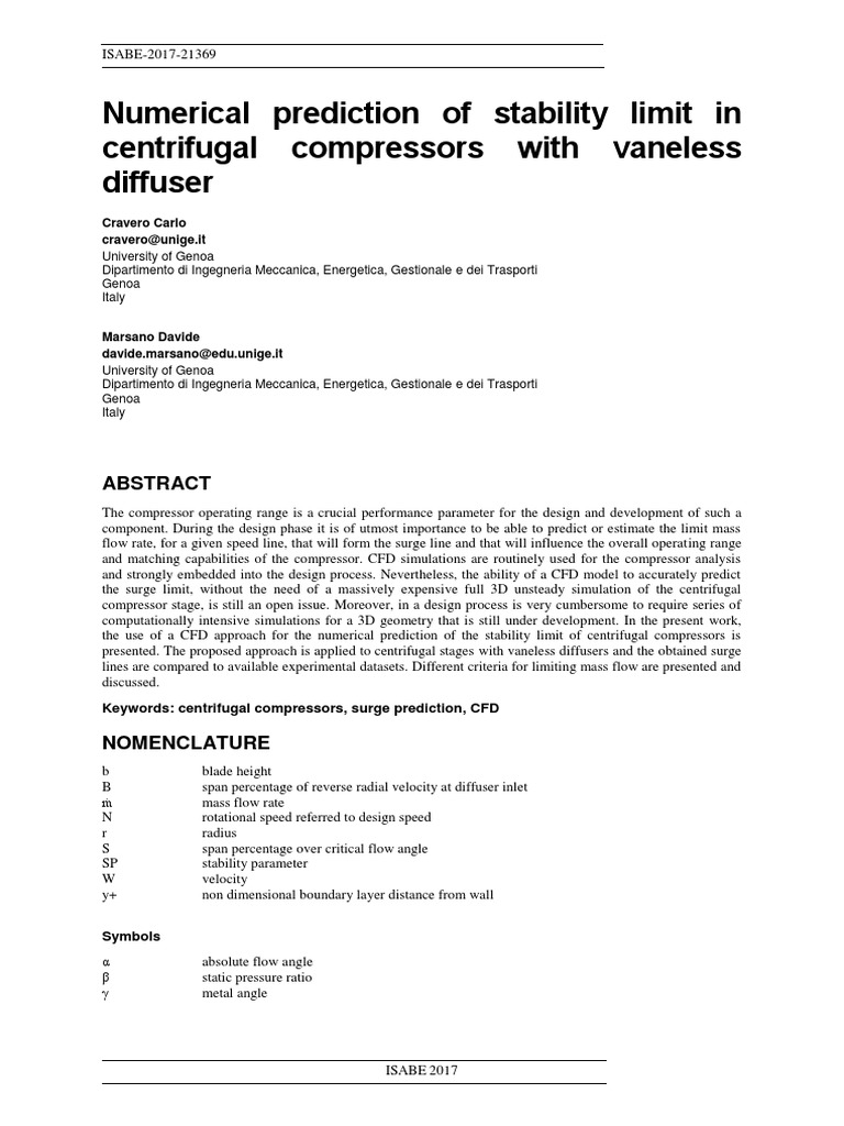 Numerical Prediction of Stability Limit in Centrifugal Compressors With ...