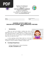 Schools Division of Zambales: Learning Activity Sheet (Las) English For Academic and Professional Purposes (EAPP)