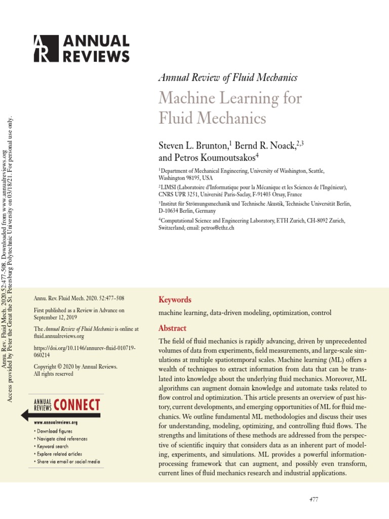 Machine Learning For Fluid Mechanics PDF Machine Learning Deep