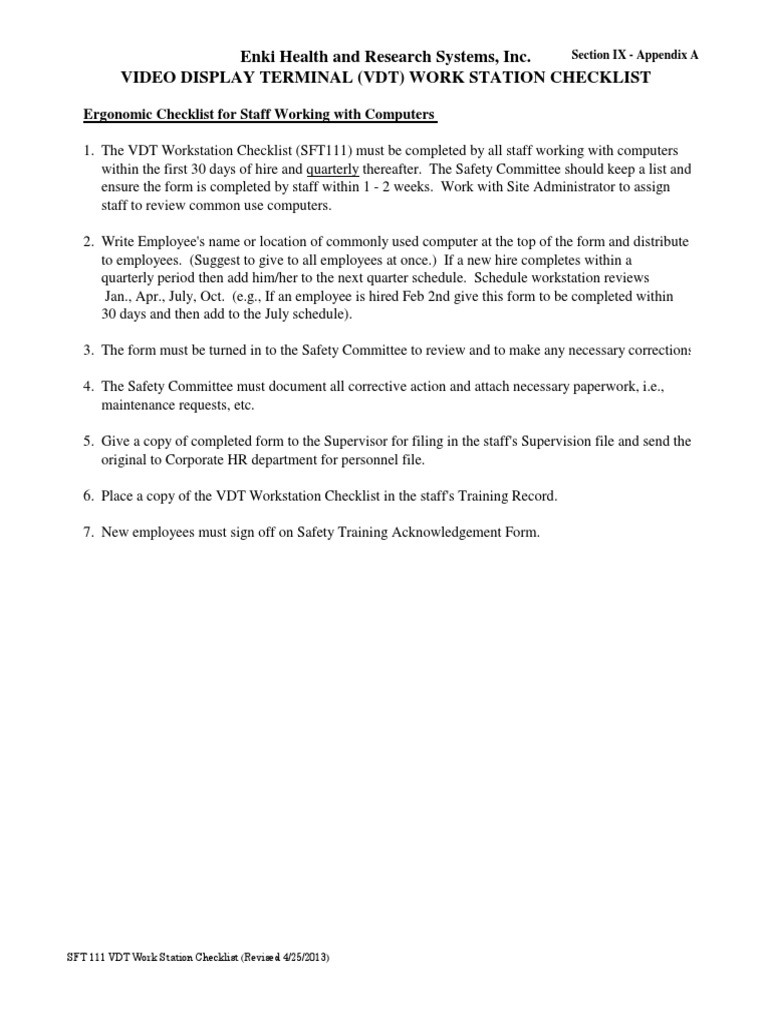VDT Workstation Checklist Overview | PDF | Computing