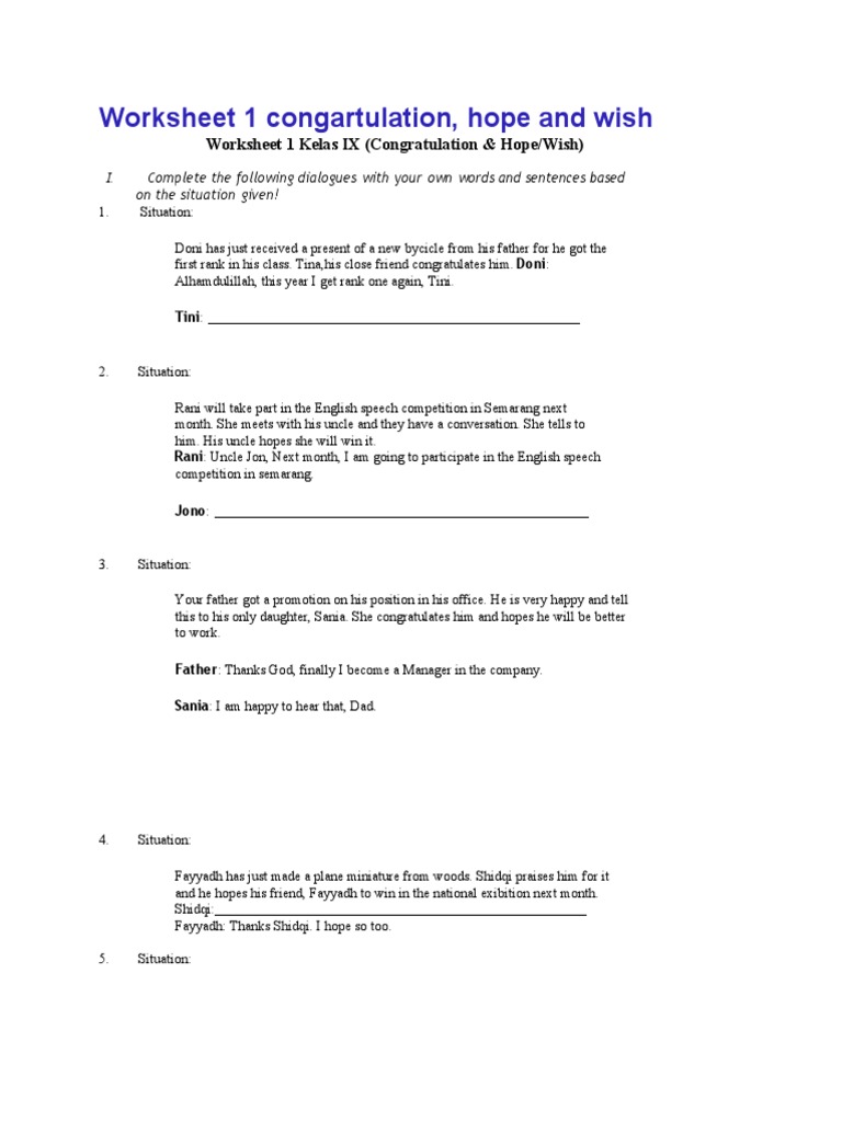 Congratulation and Hope Worksheet IX | PDF