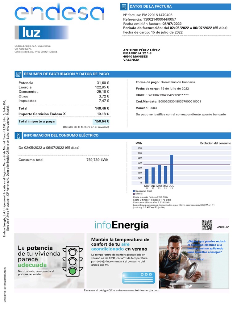 Factura de Luz Endesa 2022 | PDF | Los consumidores | Economias