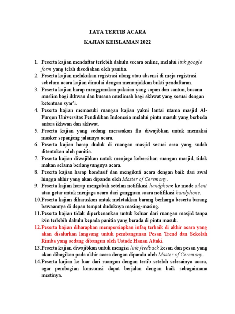 Tata Tertib Kajian Keislaman 2022 | PDF | Griya & Taman | Karier ...