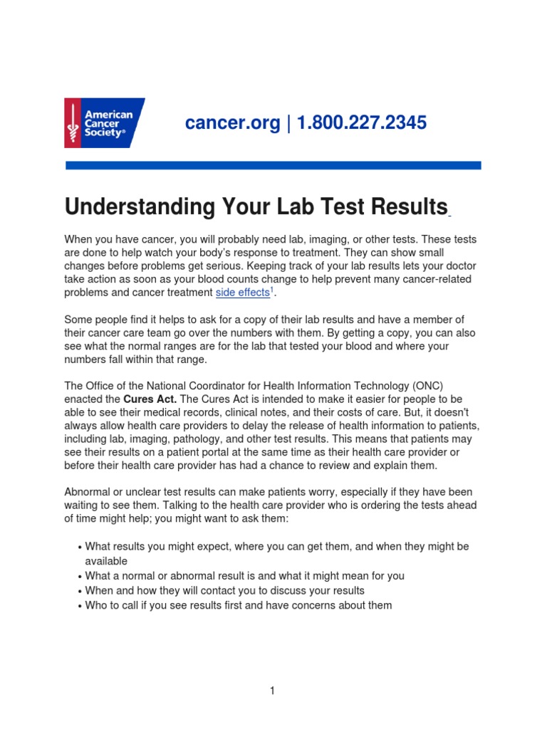 Understanding Your Lab Test Results: Side Effects | PDF | Blood Cell ...