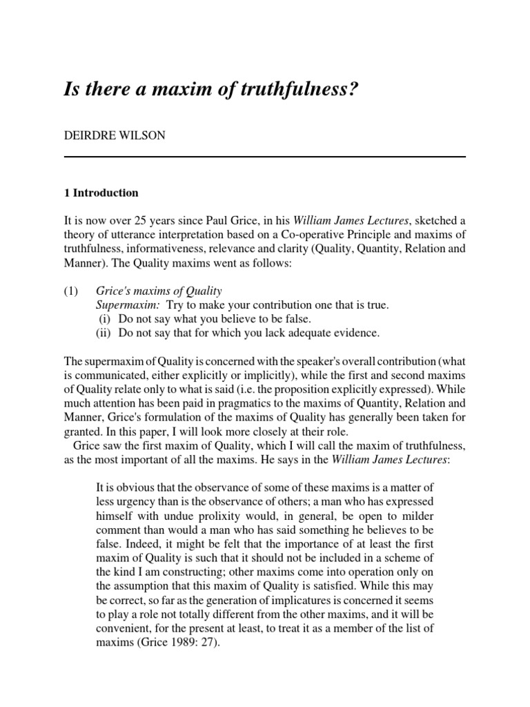 Is There A Maxim of Truthfulness?: Grice's Maxims of Quality Supermaxim ...