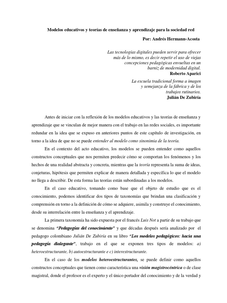 Modelos educativos en la sociedad red | PDF | Aprendizaje | Conocimiento