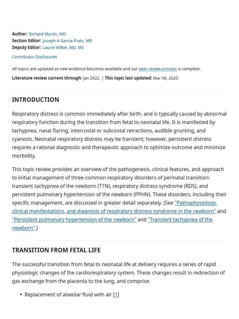 Overview of Neonatal Respiratory Distress Disorders of Transition ...