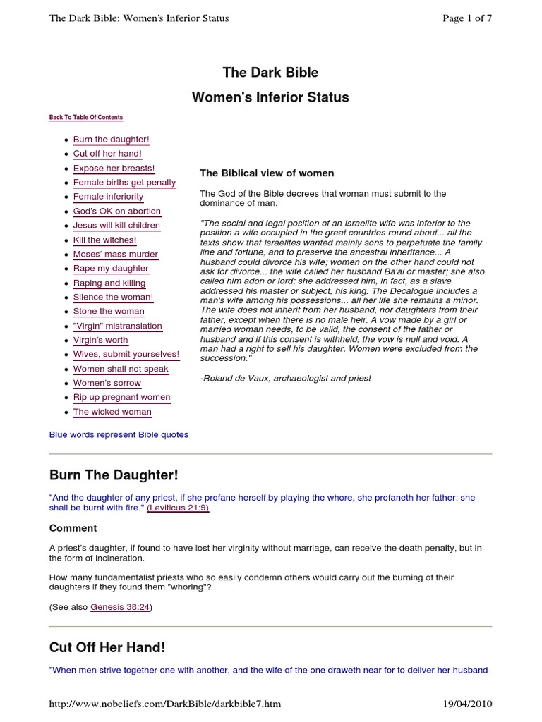 2 - The Dark Bible - Women's Inferior Status | PDF | Wife | Virginity
