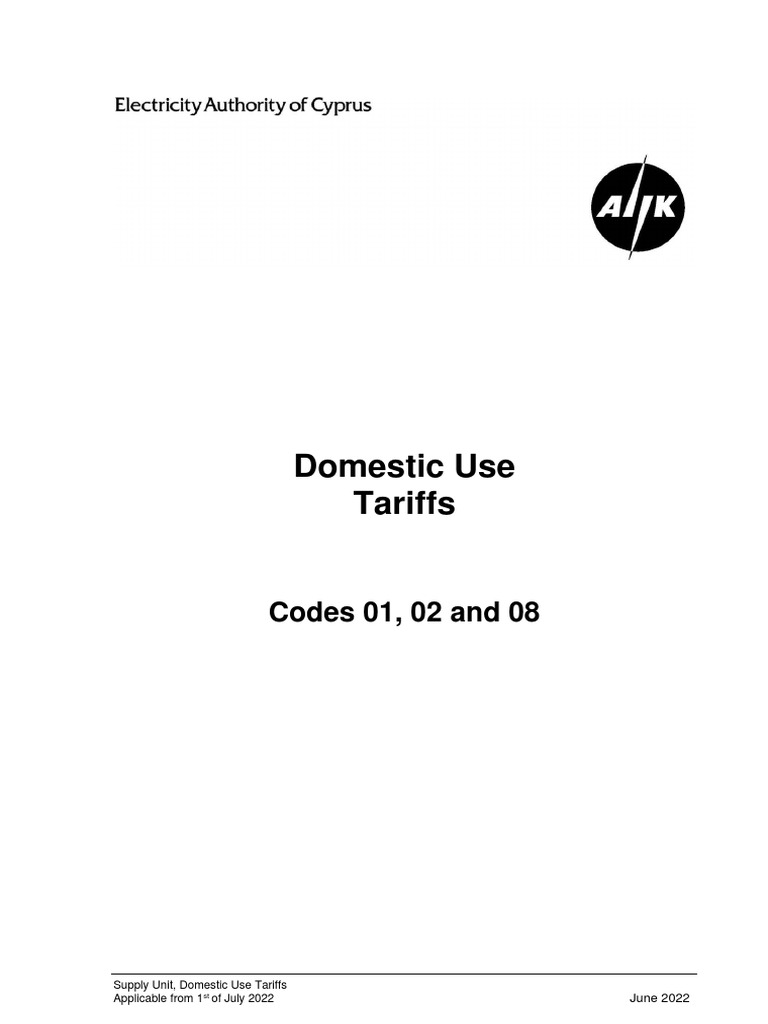 Domestic Use Tariffs Codes 01, 02 and 08 PDF Welfare Tariff