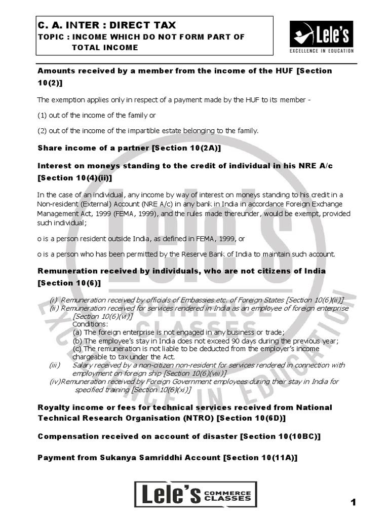 Analysis of Tax Exemptions Under Section 10 of the Tax
