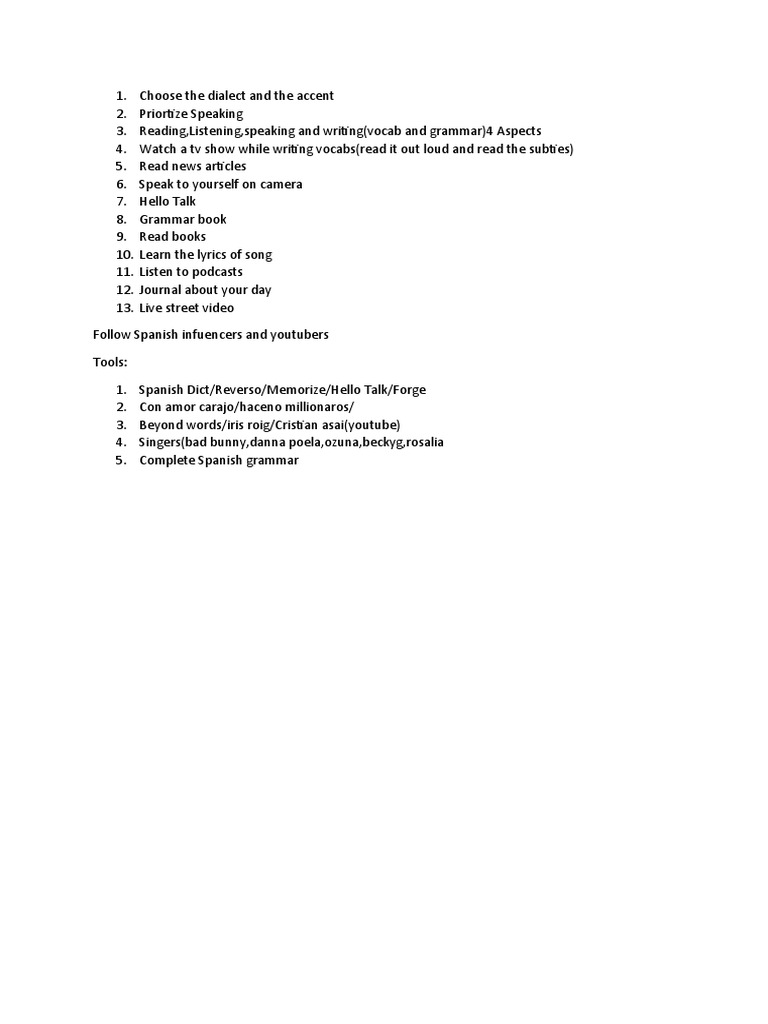 Spanish Checklist PDF