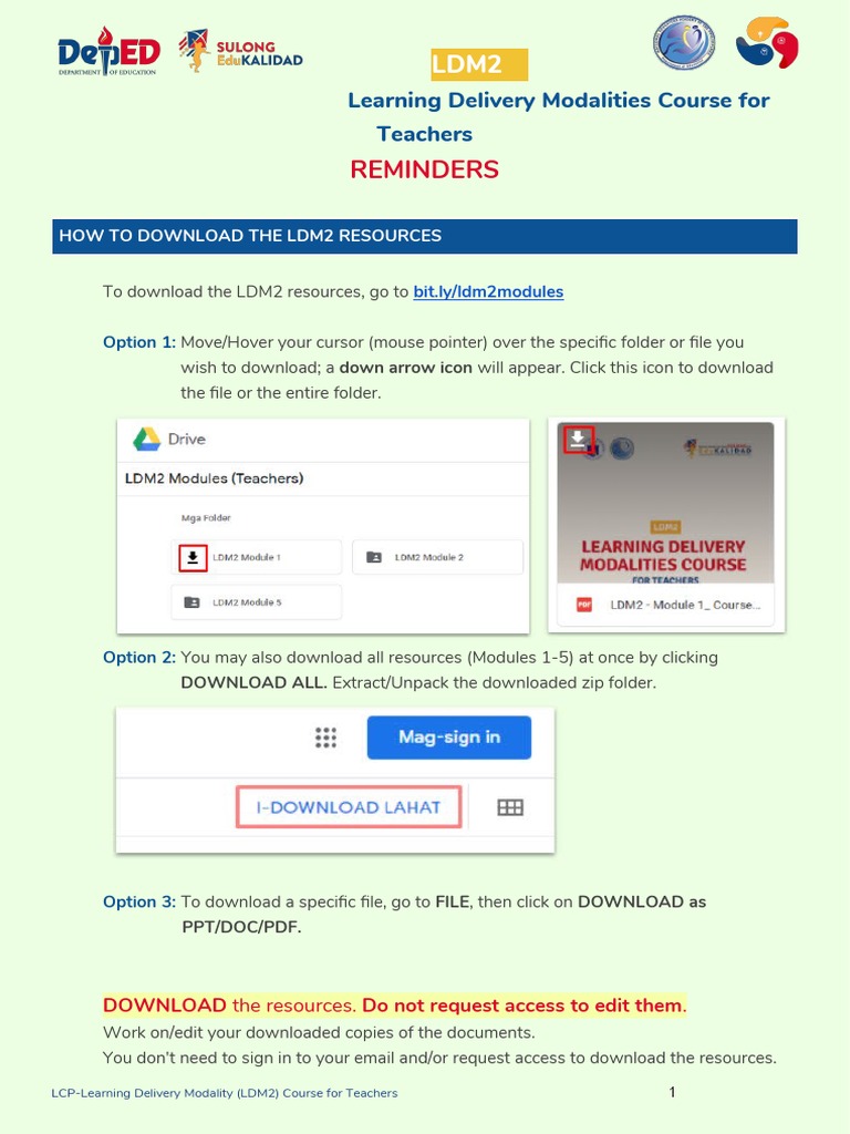 Reminders: Learning Delivery Modalities Course For Teachers | PDF ...