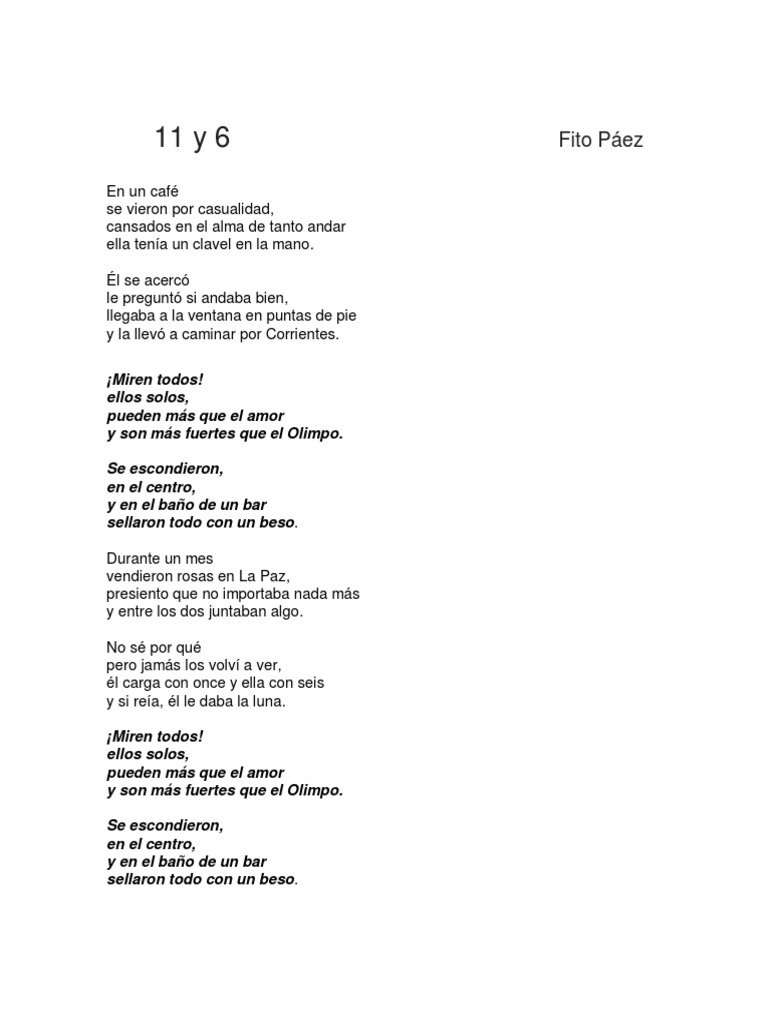 11 y 6 Fito Páez Letra PDF