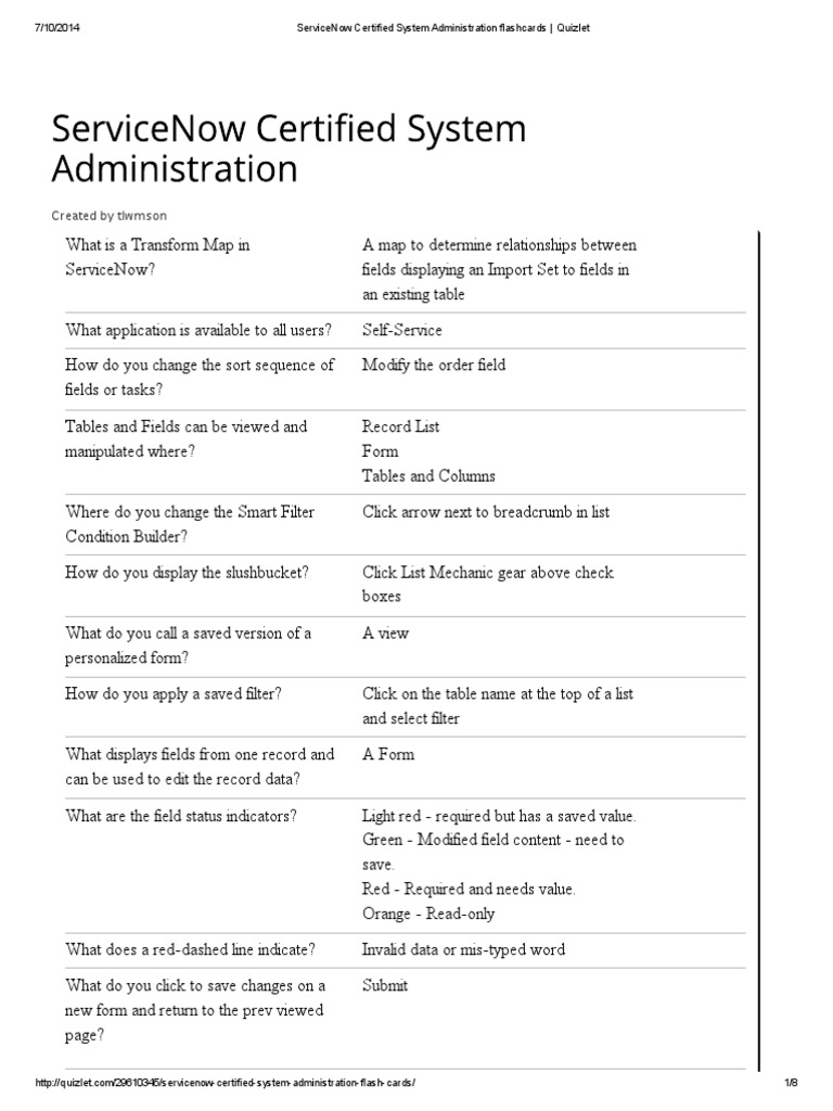 ServiceNow Certified System Administration Flashcards Quizlet PDF