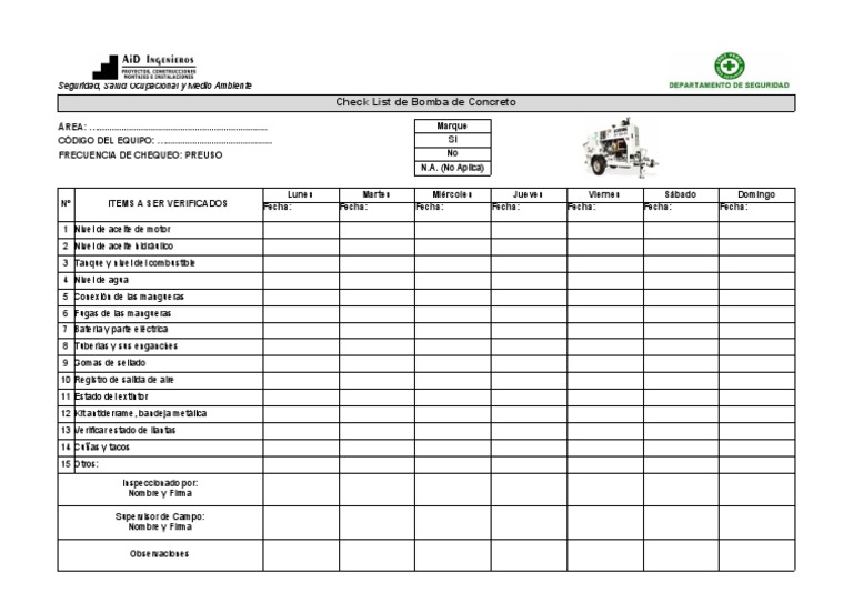 Check List Bomba de Concreto | PDF