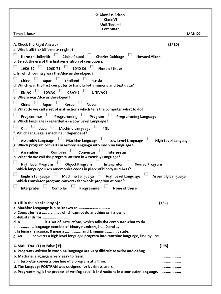 Class VI Computer Quiz | PDF | Programming | Computer Program