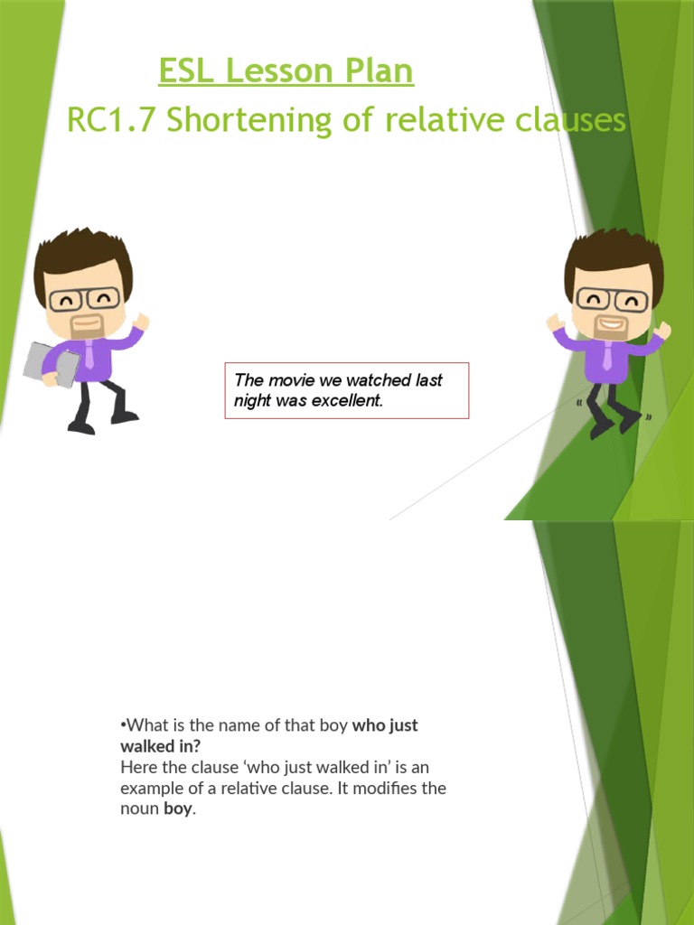 ESL Lesson Plan RC1.7 Shortening of Relative Clauses PDF Verb Clause