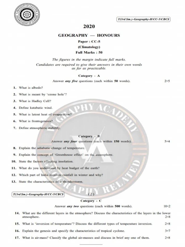 3rd Semester Geography Hons Question Papers2020 PDF