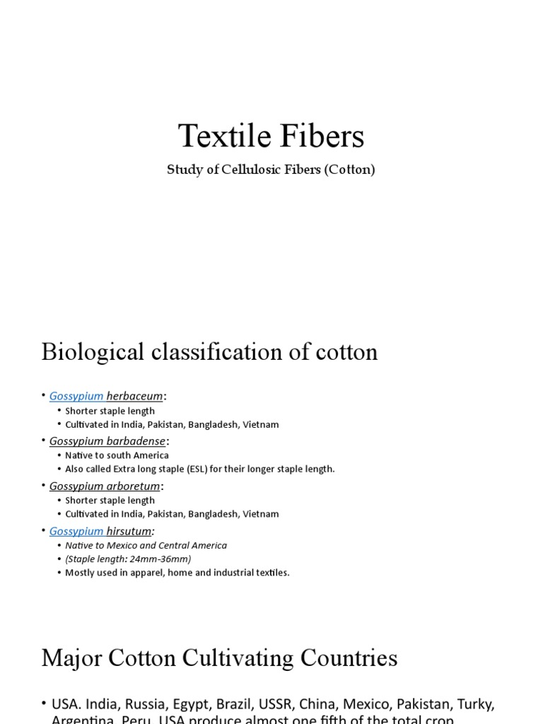Textile Fibers Study of Cellulosic Fibers (Cotton) PDF Cotton Fibers