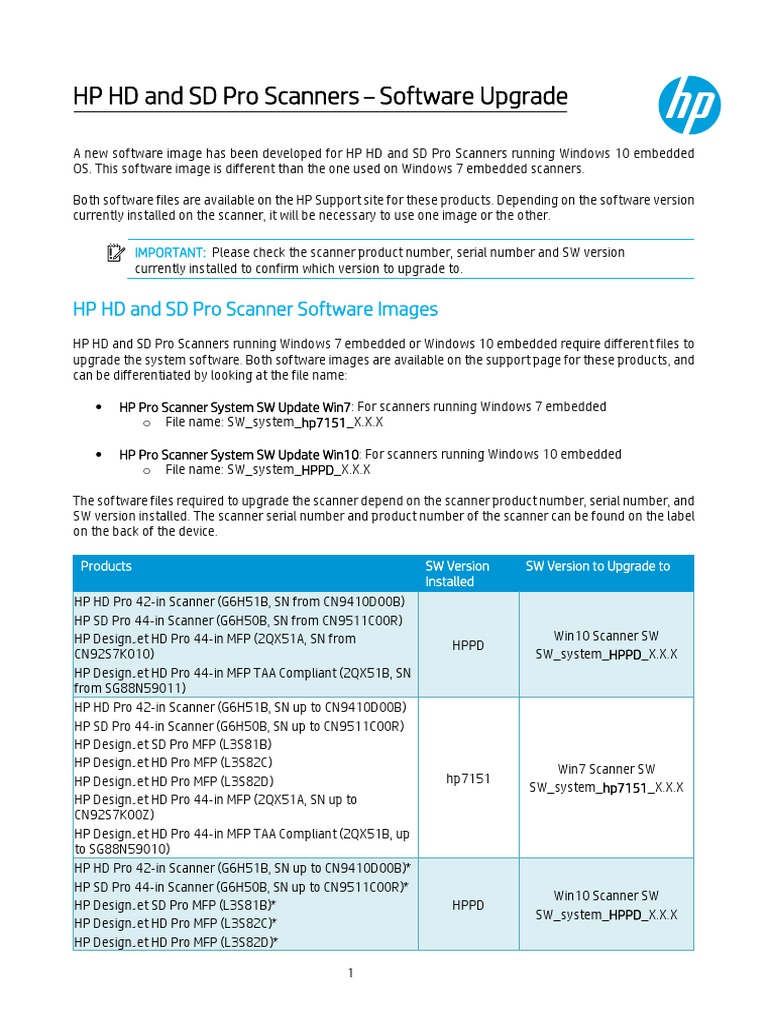 HP HD/SD Pro Scanner Software Upgrade | PDF | Windows 10 | Image Scanner