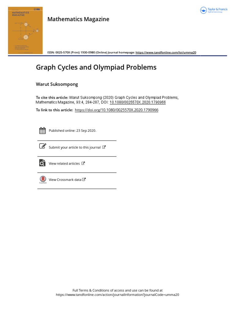 Graph Cycles in Olympiad Problems | PDF | Vertex (Graph Theory ...