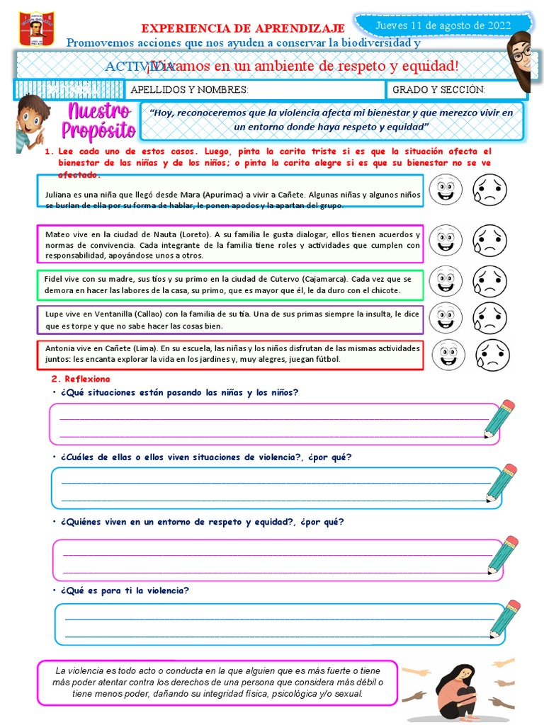 FICHA TUTORIA 11-08 Vivamos en Un Ambiente de Respeto y Equidad | PDF ...