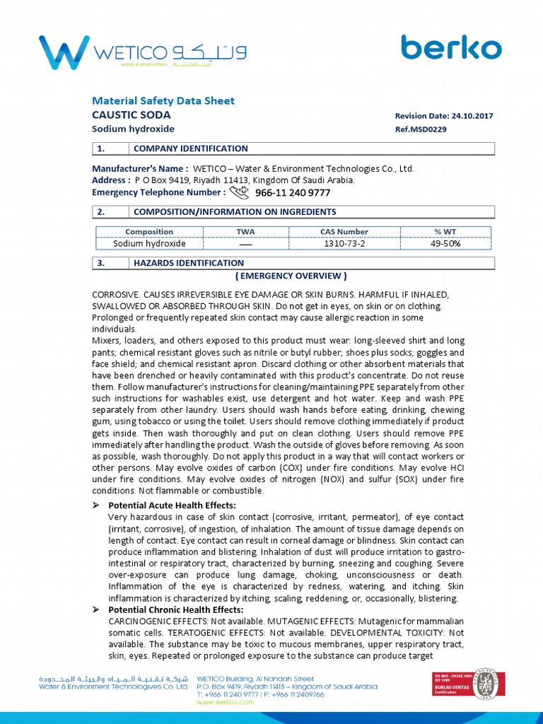 MSDS new CAUSTIC SODA (1) PDF Sodium Hydroxide Sodium