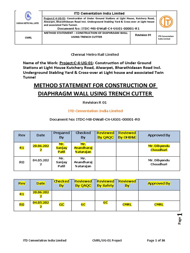 Diaphragm Wall Construction Methodology | PDF | Concrete | Trench