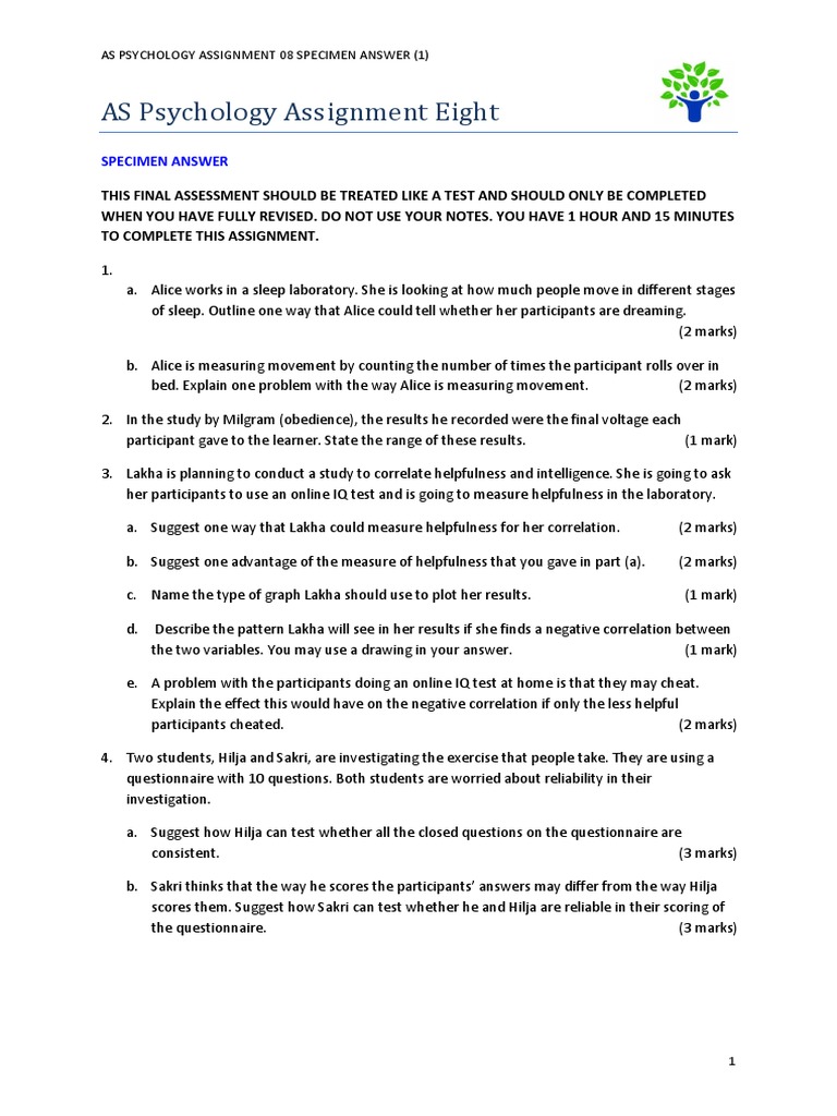 AS Psychology Assignment 08 Guide | PDF | Obedience (Human Behavior ...