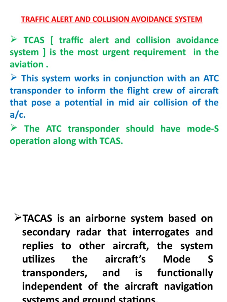 Traffic Alert and Collision Avoidance System | PDF | Transponder ...
