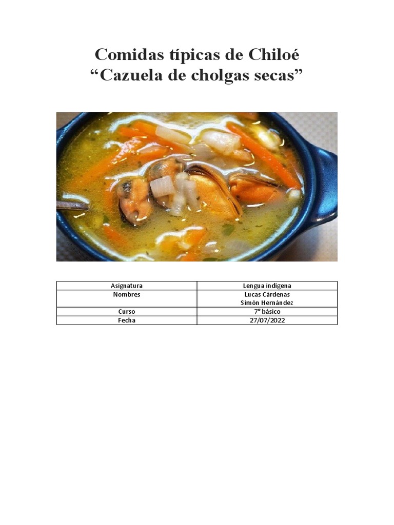 Receta de Cazuela de Cholgas Secas | PDF | Cocina, comidas y vino