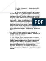 Las Carencias Nutricionales y Los Excesoso de Estos Dos Menus