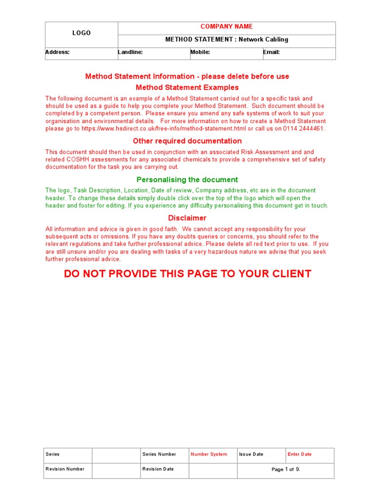 Network Cabling Method Statement Guide | PDF | Personal Protective ...