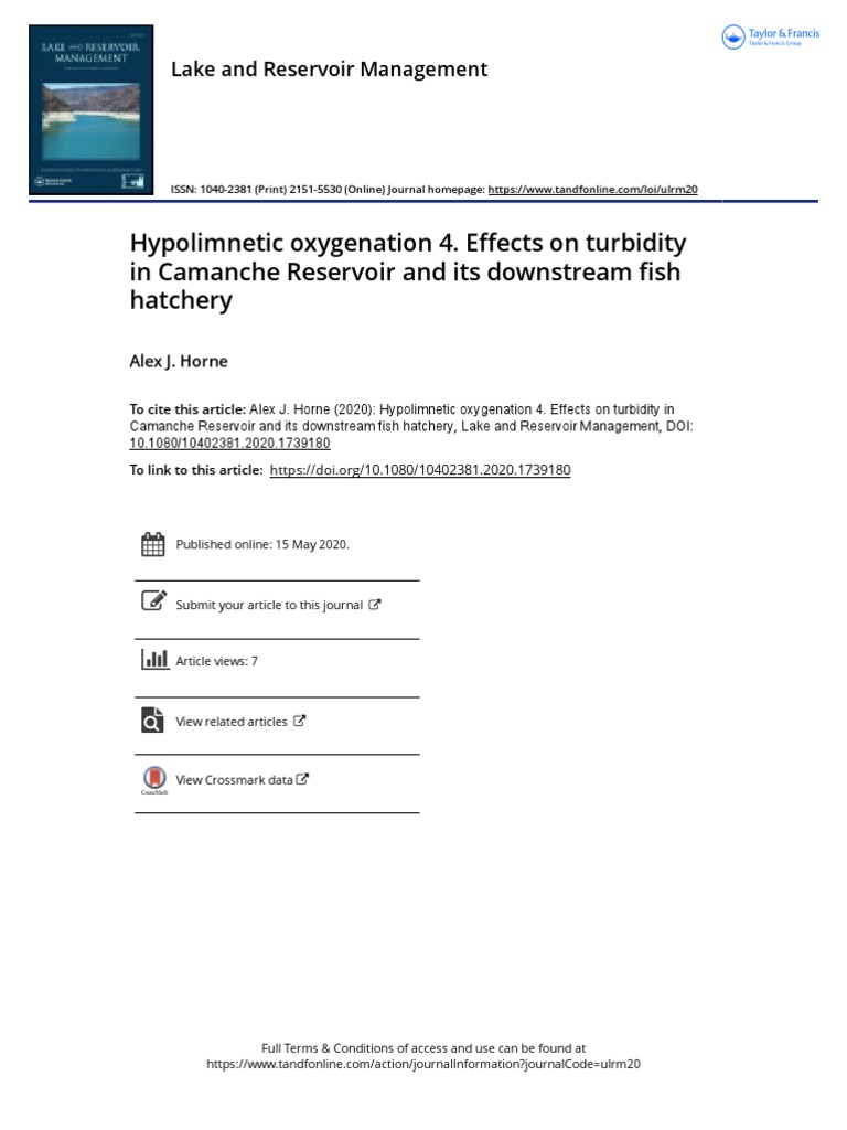Oxygenation Effects On Turbidity PDF Lake Reservoir
