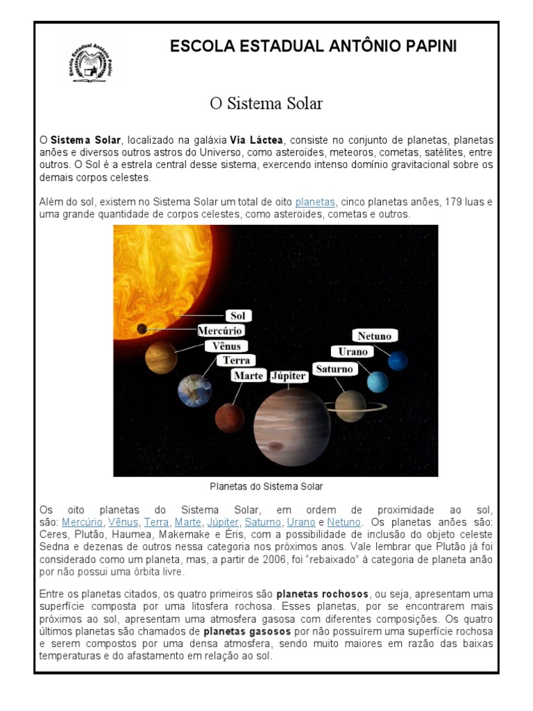 Matriz 4º ANO - Ciências - Planetas Do Sistema Solar | PDF | Planetas ...