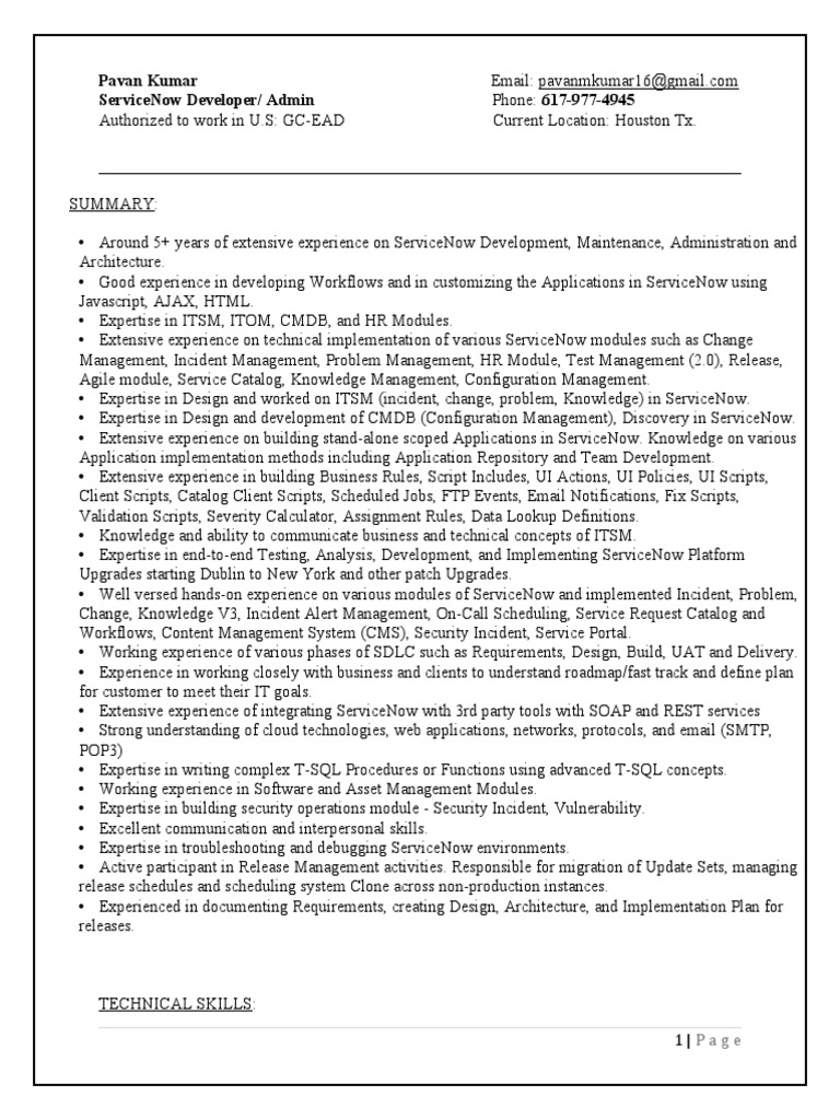 ServiceNow Developer Resume Overview | PDF | World Wide Web | Internet ...