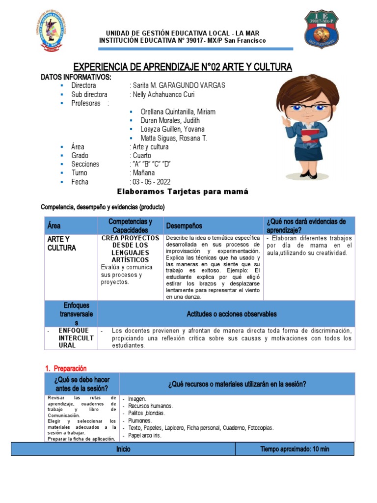 Experiencia de Aprendizaje en Arte y Cultura | PDF | Aprendizaje ...
