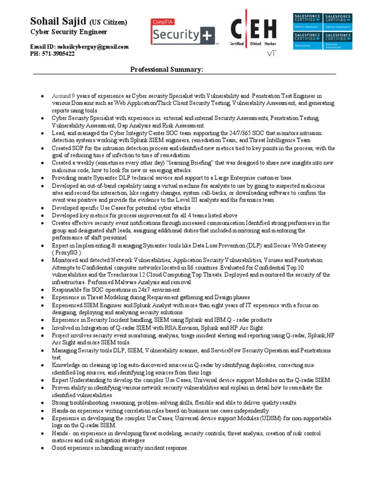 Cyber Security Engineer Profile Summary | PDF | Security | Computer ...